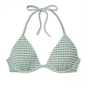 NWOT Shade & Shore Seersucker Bikini Top 34D Sage